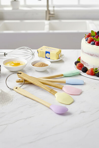 Kitchen Life 5 Pieces Bamboo Handle Silicone Spatula Set Cake, Cookie, Oil Brush and Spoon Set