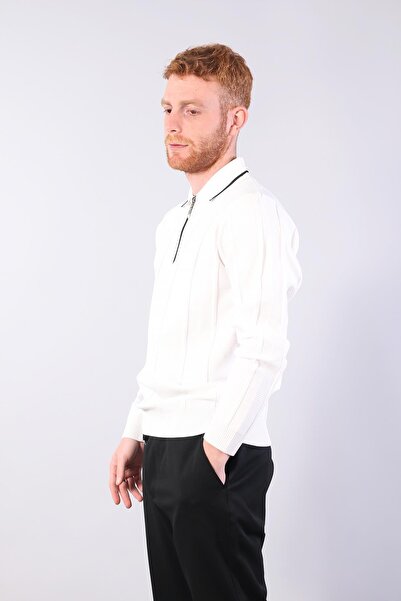 Mckanzie 3005 Collar Zippered Striped Shirt Collar Sweater