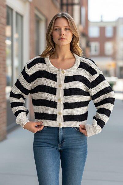 İLKCET MODA Велосипедна кофта з смугастим коміром для жінок