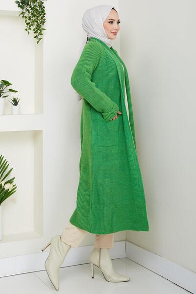 hafsamina Πλεκτό ζακέτα με γιακά σάλι και τσέπες πράσινο HM2243