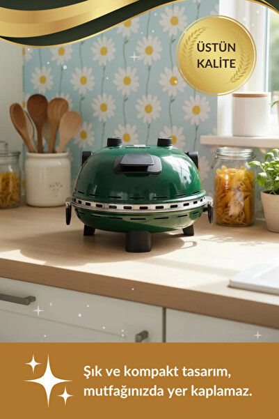 Dr.Maya Çok Amaçlı Taş Fırın | Pizza, Lahmacun, Ekmek ve Tandır Yapma Makinesi – 31 cm Doğal Taş Yeşil