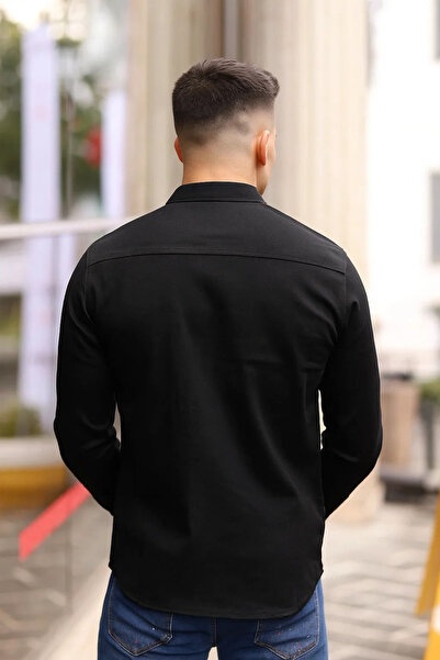 Serseri Black Color Snap Button Double Pocket Denim Shirt