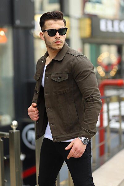 Serseri Jeans Men's Pocketed Cotton Basic Stretchy Khaki Denim Jacket