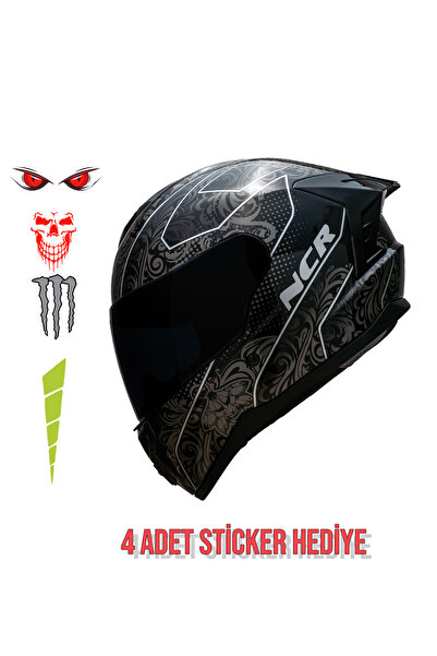 NCR Rapid Siyah Camlı Kapalı Parlak Desenli Kask (ECE BELGELİ)