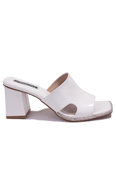 DAGOSTER Dza07-1136745 White Patent Leather Classic Stone Heeled Women's Slippers