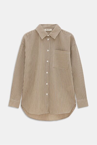 Saade Καφέ Ζαρωμένο Λεπτομερές Ριγέ Πουκάμισο