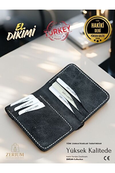 ZERİUM Genuine Leather Lucen – Hand-Stitched Premium Men's Wallet Card Holder