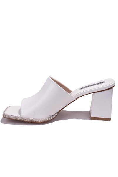 DAGOSTER Dza07-1136745 White Patent Leather Classic Stone Heeled Women's Slippers