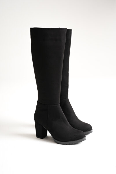 Ayakkabı Delisiyim Γυναικείες μπότες με χοντρό τακούνι με φερμουάρ σε μαύρο σουέντ