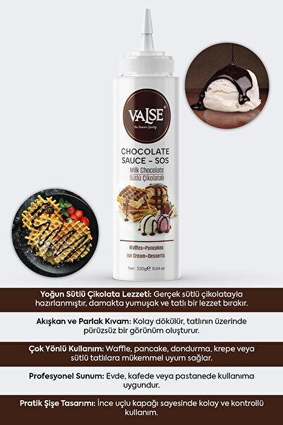 Valse Gerçek Sütlü Çikolatalı Sos (Glutensiz) 330 Gr Waffle & Pankek & Meyve & Kek & Tatlı & Dondurma