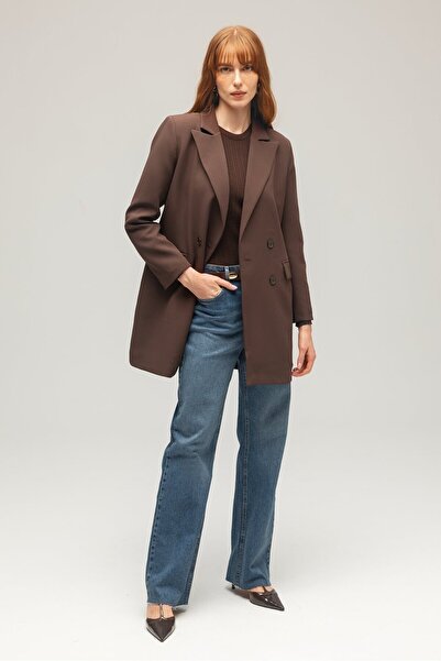 Saade Jachetă de afaceri cu detaliu cu nasturi maro amar