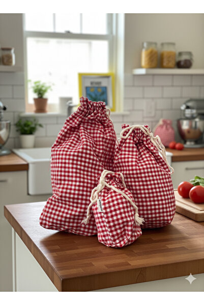 Sumicorn Design Kırmızı Pötikare Ekolojik Bez Kese,çevre Dostu Bez Kese,büzgülü Bez Poşet,düzenleyici Kese (3lü Set)