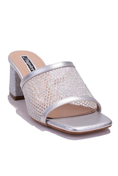 DAGOSTER DZA07-1221106 Papuci de damă cu toc clasic din piele lacuită argintie