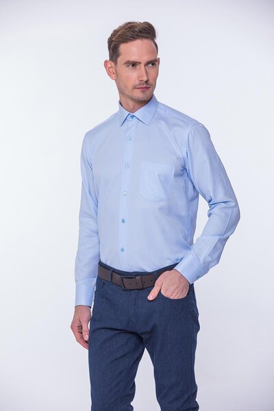 Fitmens Klasik Uzun Kol Oxford Hediye Kutulu Kolay Ütülenebilir Erkek Gömlek FS-001254 - Açık Mavi