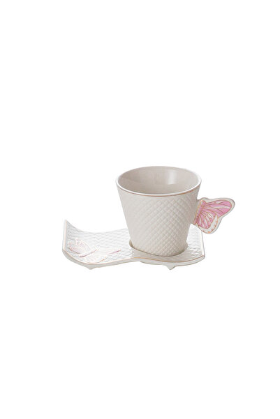 Malooki Set of 6 coffee cups with saucers – butterfly – Pink - 180 ml