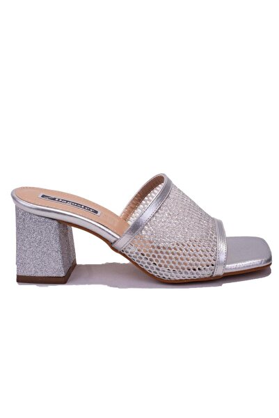 DAGOSTER DZA07-1221106 Papuci de damă cu toc clasic din piele lacuită argintie