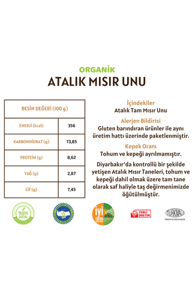 Taş Değirmenden Organik Atalık Mısır Unu - 1 Kilo
