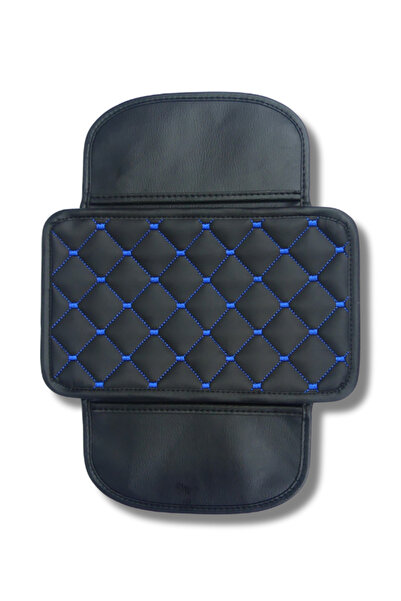 Ecarteks Car Leather Blue Quilted Auto Armrest Cover, Armrest Cover, Organizer – Universal Armrest Protector