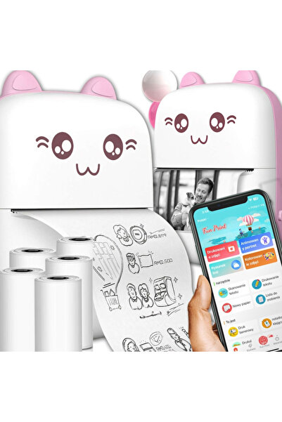 varioshop Σετ Mini Imprimanta Termica si 10 Role VarioShop®, Bluetooth, Συμβατό iOS/Android, Roz