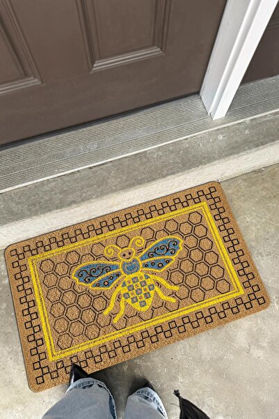 Cotto Home Coco Entry PS027A Renkli Arı Desen Kalın Kaymaz Taban Nem Alıcı Şık Tasarım Kapı Önü Paspası