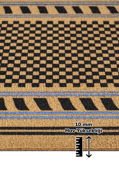 Cotto Home Coco Entry PS023A Damalı Çerçeve Desen Kalın Kaymaz Taban Nem Alıcı Şık Tasarım Kapı Önü Paspası