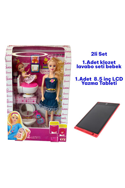 kalitexhome oyuncak bebek klozet ve lavabo seti bebek ve Digital Çocuk Yazı Çizim Tableti Lcd 8.5 Inc 2li set