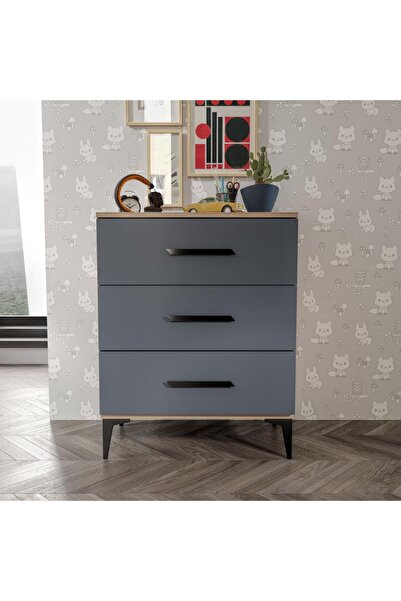 Afilli Izmir 3 Çekmeceli Şifonyer Tamamı Mdf Antrasit Flora