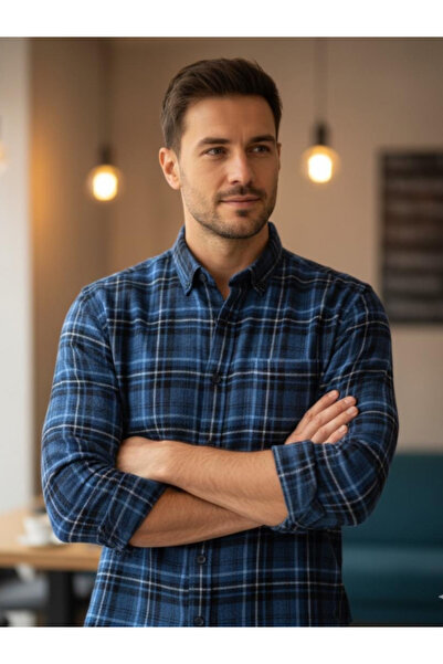 BERNEO قميص شتوي رجالي سميك بأزرار وأكمام وجيب للأب