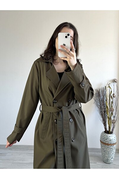 Aspendia Kadın Haki Astarlı Trençkot
