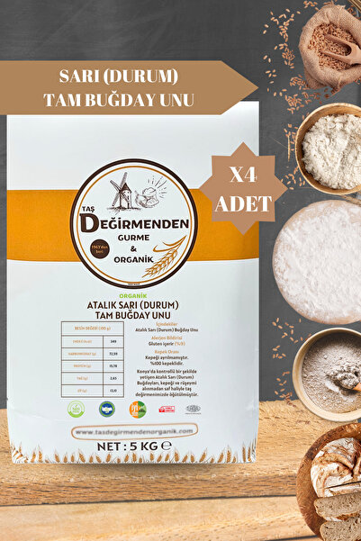 Taş Değirmenden Organik Atalık Sarı (Durum) Tam Buğday Unu - 20 Kilo