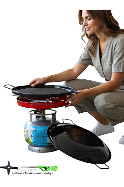 Orcamp Çok amaçlı küçük tüp mangal ızgara sac ocak kavurma gözleme et balık dumansız piknik tüpü sacı 40cm