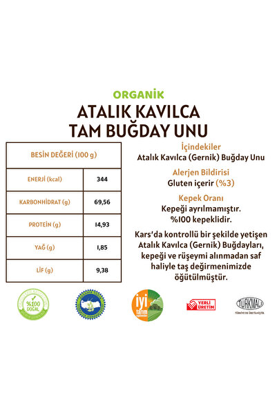 Taş Değirmenden Organik Atalık Kavılca Gernik Tam Buğday Unu - 1 Kilo