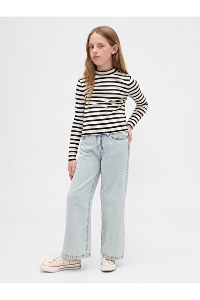 GAP Kız Çocuk Açık Mavi High Rise Stride Wide-Leg Ankle Jean Pantolon