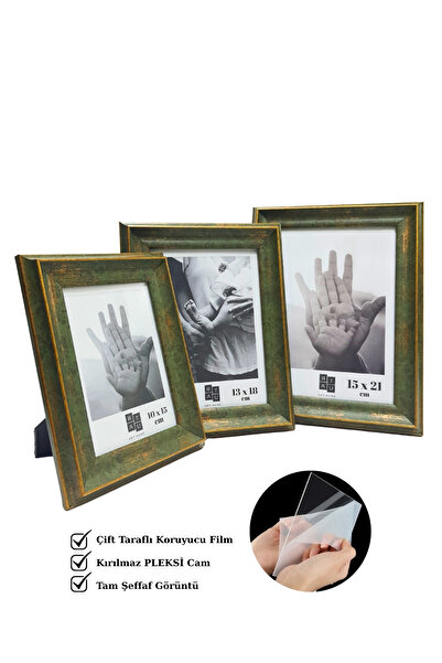 Batu Art Home Fotoğraf Çerçevesi Üçlü Set Korumalı Kırılmaz Pleksi Camlı Masaüstü Ayaklı 10x15, 13x18, 15x21 Cm