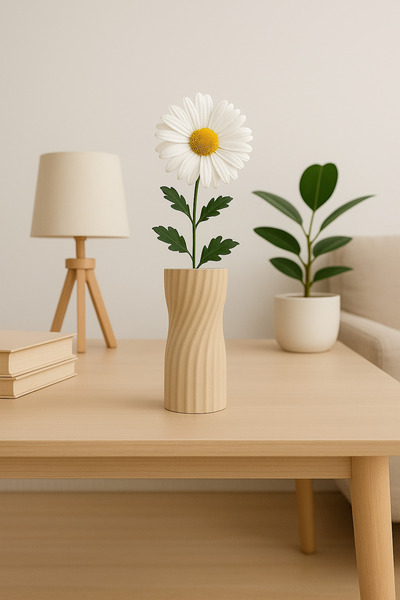 Hızarcıoğlu Modern Dalga Desenli 3D Baskı Vazo - Bej Dekoratif Tasarım ( 20 c...