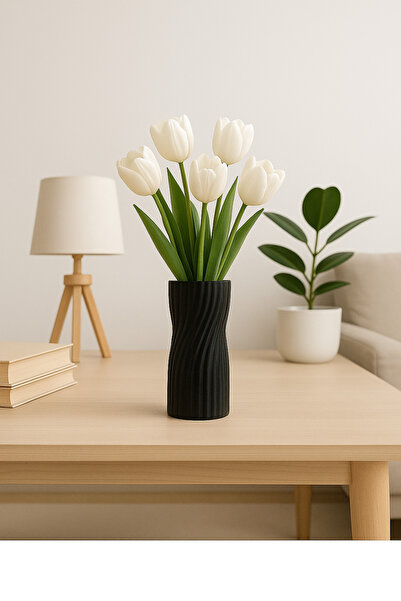 Hızarcıoğlu Modern Dalga Desenli 3D Baskı Vazo - Siyah Dekoratif Tasarım ( 20...