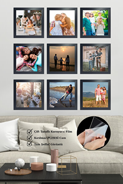 Batu Art Home 20x20cm 9 Adet Kare Anı Köşesi Resim Fotoğraf Çerçeve Seti Koru...