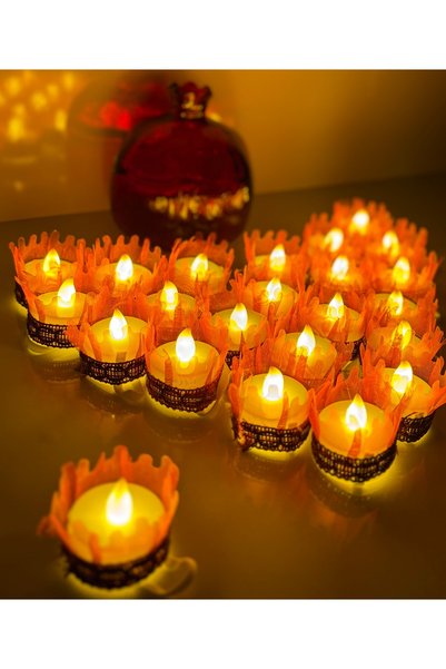 Muensu Bordo 12 Adet Ledli Işıklı El Mumu, Düğmeli, Işıklı El Mumu , Kına, Düğün, Sünnet Tealight, Led Mum