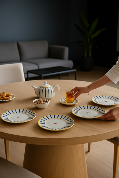 Paşabahçe 18 Parça Harencıya Pasta Takımı| 6 Adet Çay Bardağı Puantiyeli 6 Adet Çay Tabağı 6 Adet Pasta Tabağı