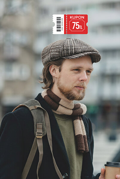 Capstories Erkek Kasket Şapka Kahverengi M - L Beden Uyumlu Arkası Lastikli Kasket