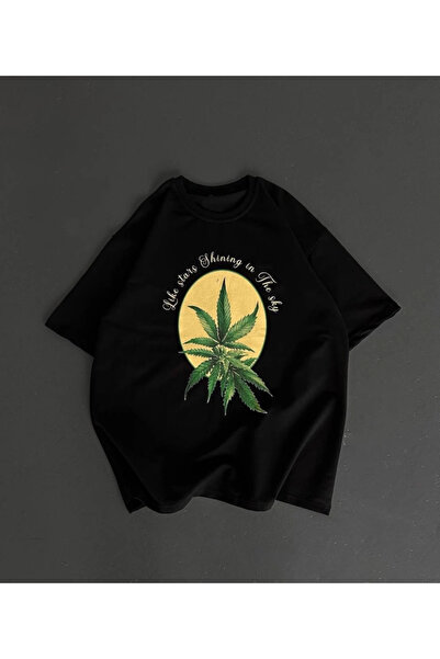 GökTR Tricou oversize cu decolteu rotund imprimat față și spate - negru