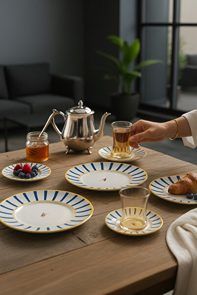 Paşabahçe 18 Parça Harencıya Pasta Takımı| 6 Adet Çay Bardağı Puantiyeli 6 Adet Çay Tabağı 6 Adet Pasta Tabağı