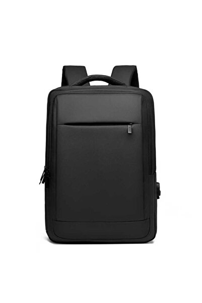 RIYA حقيبة ظهر مقاومة للماء للكمبيوتر المحمول مزودة بمنفذ USB - حقيبة سفر/مدرسة سوداء للرجال والنساء