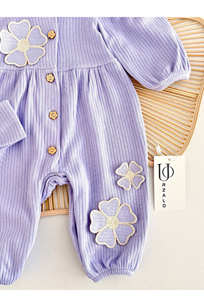 Jammybaby Daisell Embroidered K Ribbed Knit 100% Cotton Jumpsuit and Bandana Set