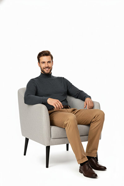 Oppland Чоловічий зимовий светр з напівкомірцем, бавовняний, в'язаний, довгі рукави, однотонний, вільний крій