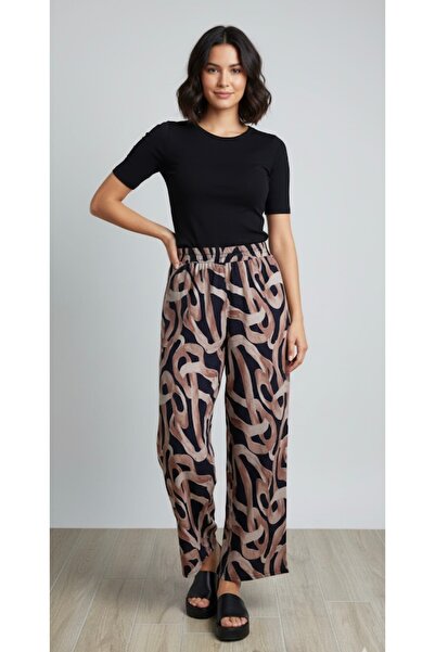 BİLGENS BUTİK Women's Summer Relaxed Cut Patterned Woven Pants