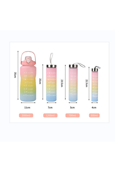 M&B WATER BOTTLE مجموعة من 4 زجاجات مياه رياضية متدرجة الألوان مع علامات زمنية وغطاء مانع للتسرب وخالية من مادة BPA للصالة الرياضية والسفر