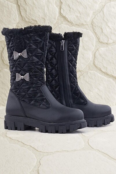 Rakerplus Чорні довгі дощові чоботи для дівчаток на блискавці з стрічкою