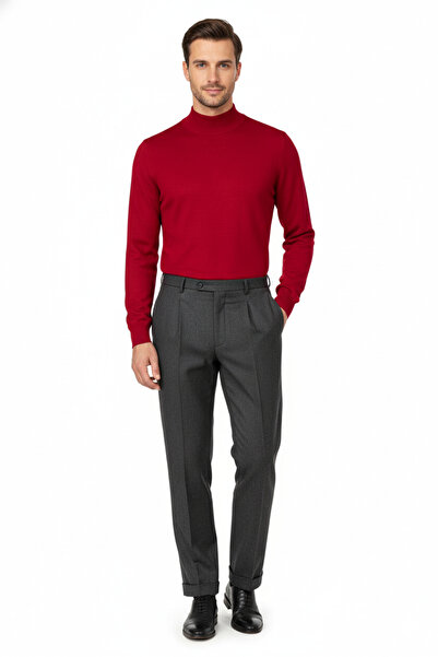 Oppland Мъжки зимен пуловер с половин яка, памучен, плетен, марина, дълъг ръкав, едноцветен, свободна кройка