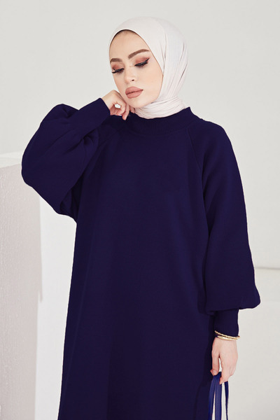 InStyle Hidžábové šaty Mina s balónovým rukávom - námornícka modrá